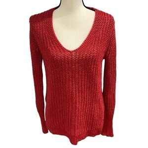 Banana Republic V Neck Cable Knit Sweater 100% Italian Linen Ref Sz Medium